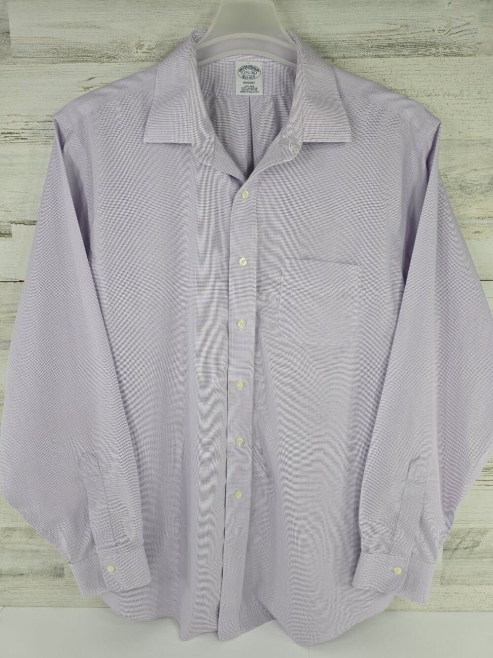 Brooks Brothers Regent Dress Shirt 17.5‑36 Lavender Check Non‑Iron Supima Cotton